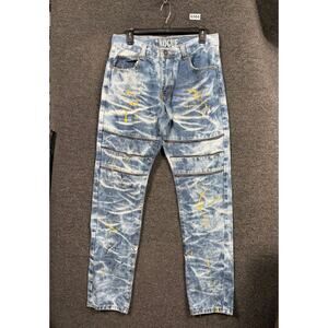 Rogue Paint Splatter Moto Jeans Mens W32x32L Blue Mid Rise Denim Stretch